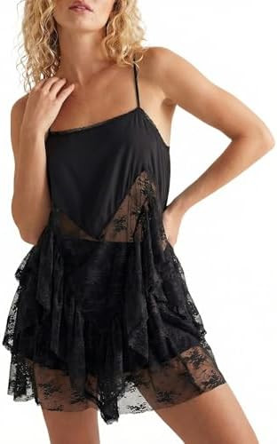 Jenkoon Womens Lace Slip Dress Sweet Summer Mini Dress with Adjustable Straps Square Neckline Sli... | Amazon (US)