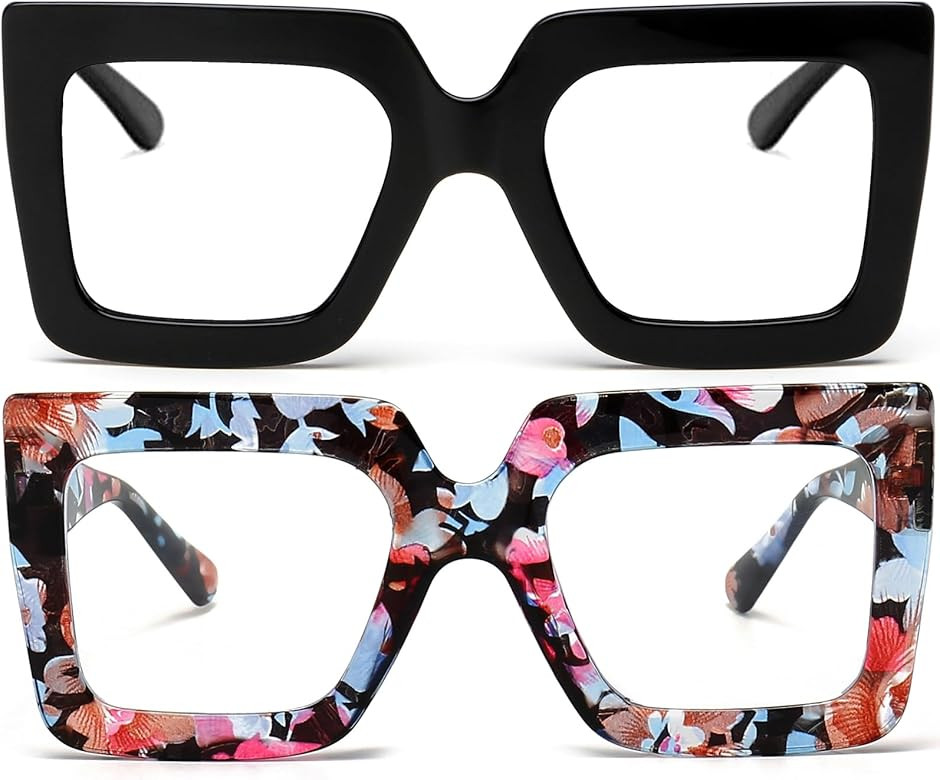 AIEYEZO Oversized Square Blue Light Glasses for Women Cute Big Frame Glasses Fashion Clear Multi-Col | Amazon (US)