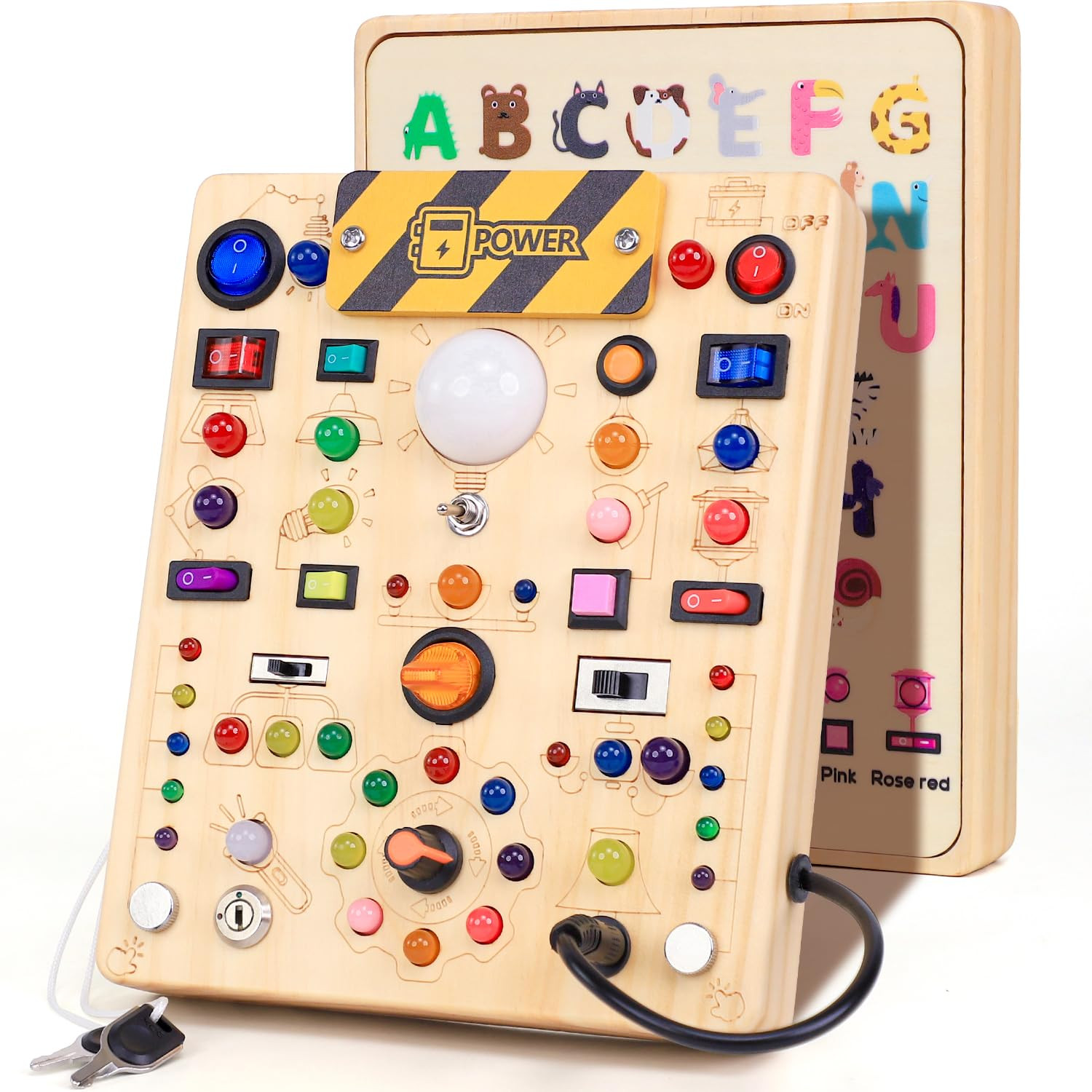 Busy Board with 19 LED Light Switches, Montessori Toys for 1 2 3 Years Old, Wooden Sensory Board, Toddlers Toys Activity Travel Toys for 1 2 3 Year Old Boy & Girl Birthday Gift (Big) | Amazon (US)