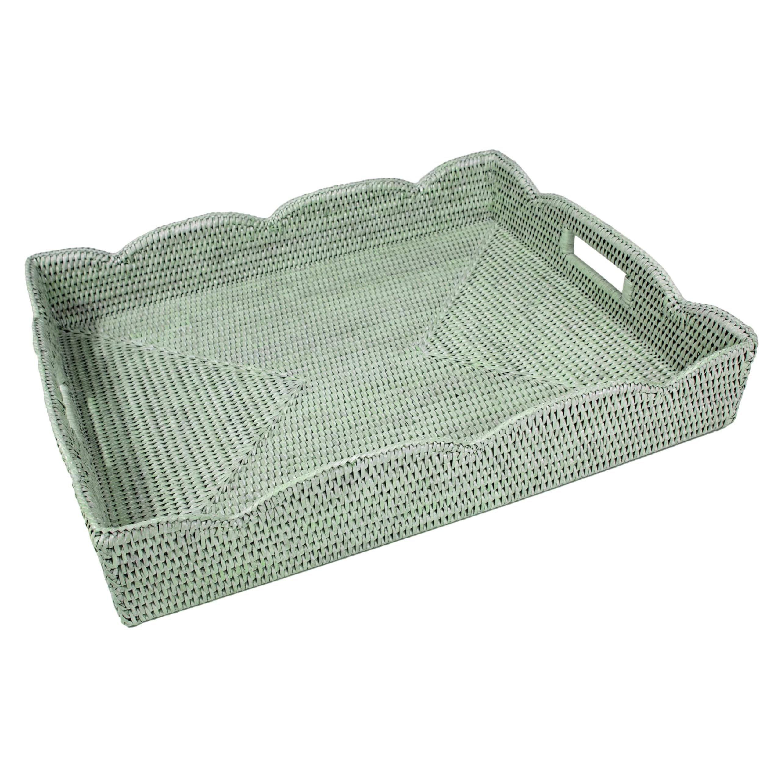 Caspari Rattan Scalloped Large Tray in Green - 1 Each | Amazon (US)