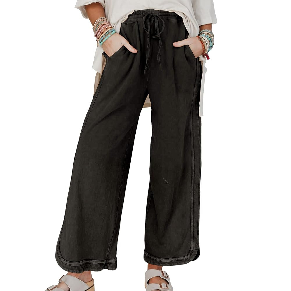 Hixiaohe Women's Casual Wide Leg Sweatpants High Waist Baggy Acid Wash Pants Drawstring Athletic ... | Amazon (US)