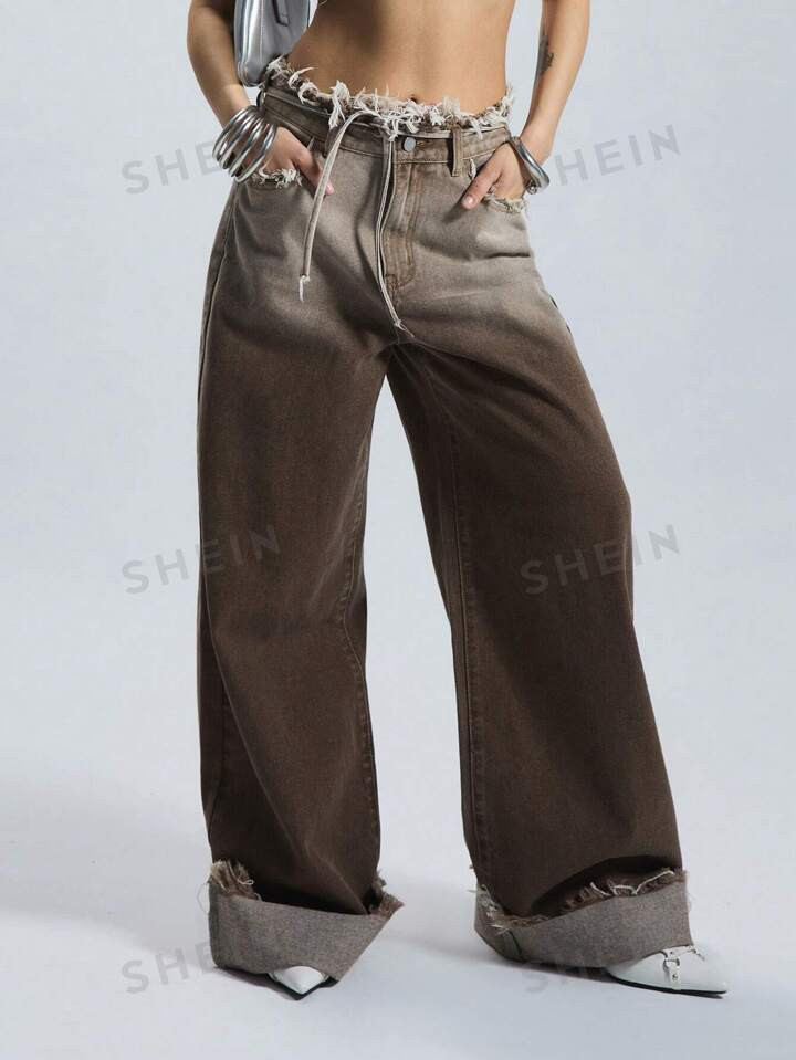 MUSERA Ombre Wash Extreme Oversized Jeans | SHEIN