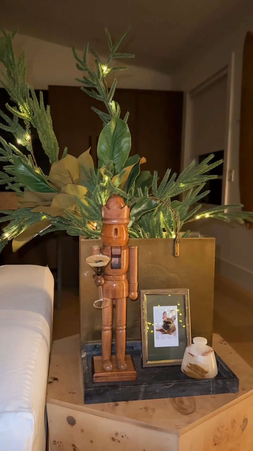 Ralph Lauren Christmas floral arrangement. The lit branches are like pottery barn but WAY less!!! #meandmrjones 

#LTKHome #LTKHoliday #LTKvlog