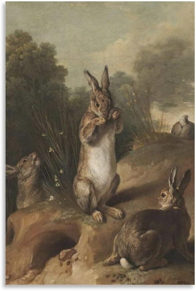 Posters Canvas Wall PicturesVintage Rabbit Painting Antique Bunnies Print Rustic Animal Art Farmh... | Amazon (US)