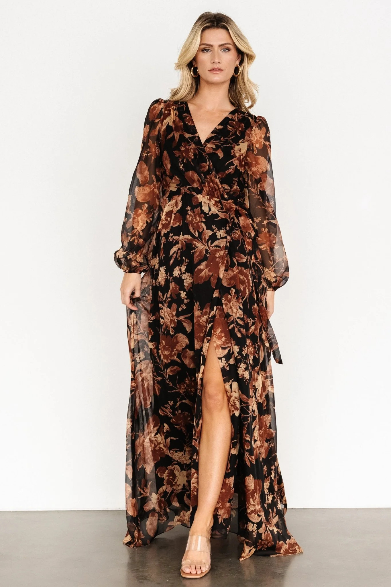 Maura Wrap Maxi Dress | Black Print | Baltic Born