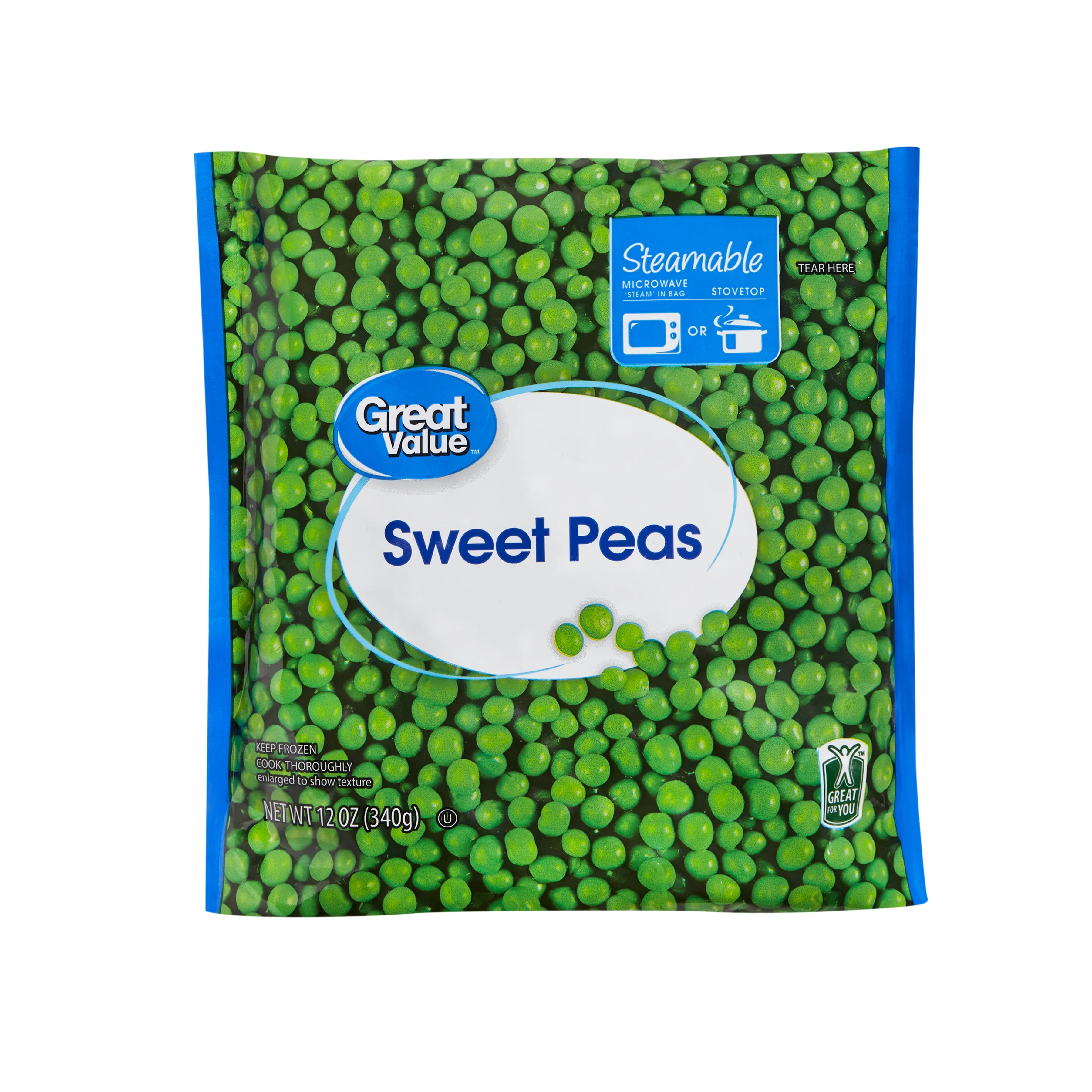 Great Value Frozen Sweet Peas, 12 oz Steamable Bag | Walmart (US)