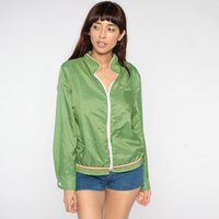 Green Windbreaker Jacket 70S Nylon Zip Up Plain Retro Vintage1970S Lightweight Thin Shell Small | Etsy (US)