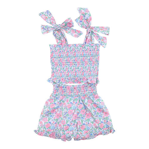 Pink And Blue Liberty Floral Smocked Short Set - Shipping Late May | Cecil and Lou