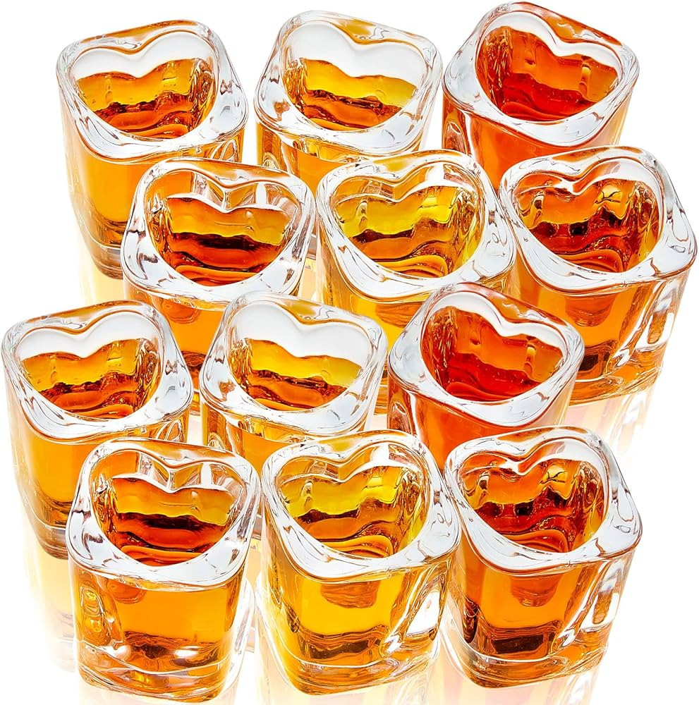 Suclain 12 Pieces Valentine's Day Shot Glasses Set 1.5 oz Hearted Shaped Espresso Shot Glass Clea... | Amazon (US)