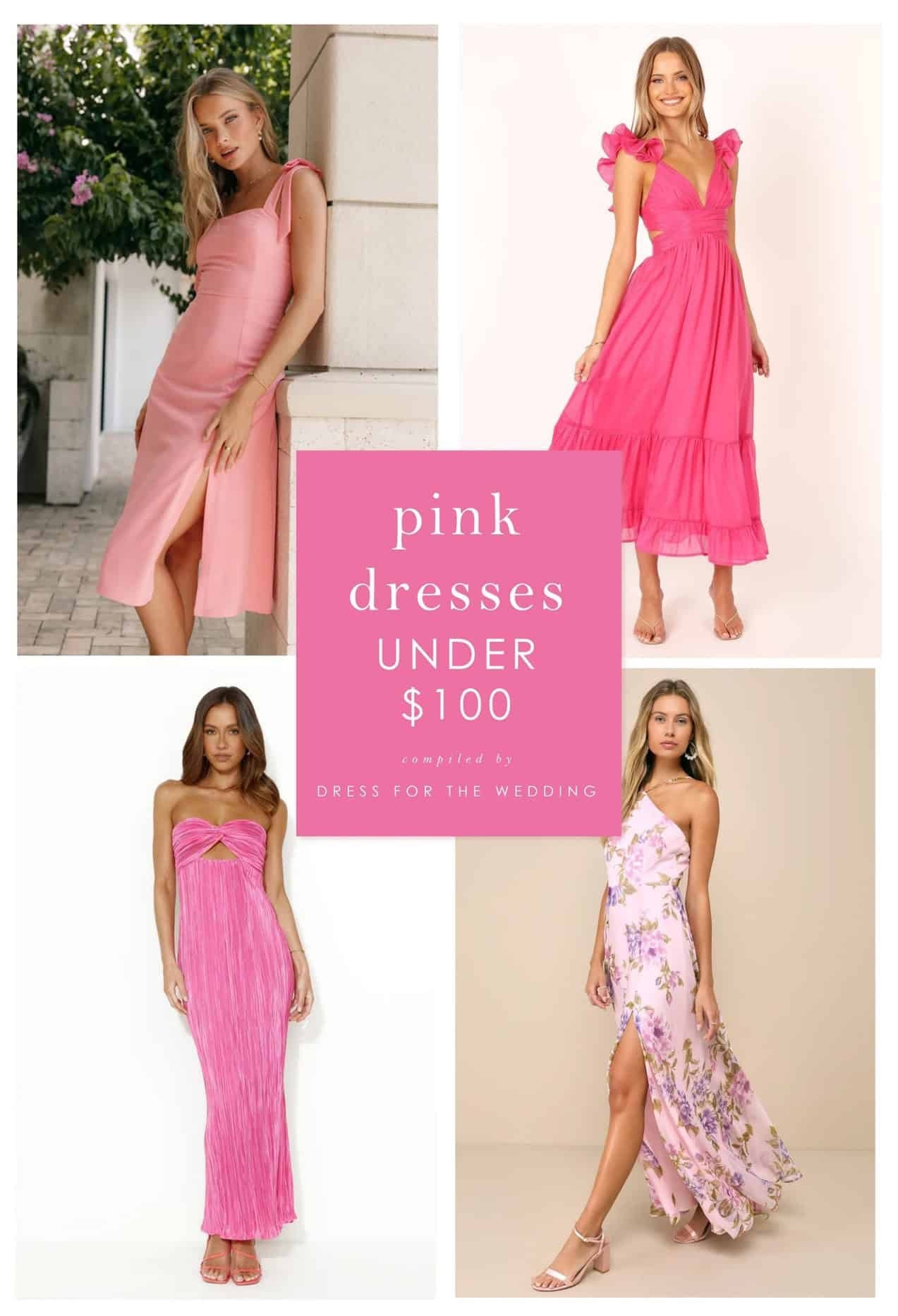 Pink dresses under $100. Affordable pink dresses for weddings. Pink spring dresses.
Follow Dress for the Wedding for cute dresses, sale alerts, wedding style and decor! Visit us at dressforthewedding.com for more! 

#LTKWedding #LTKgrwm #LTKSeasonal