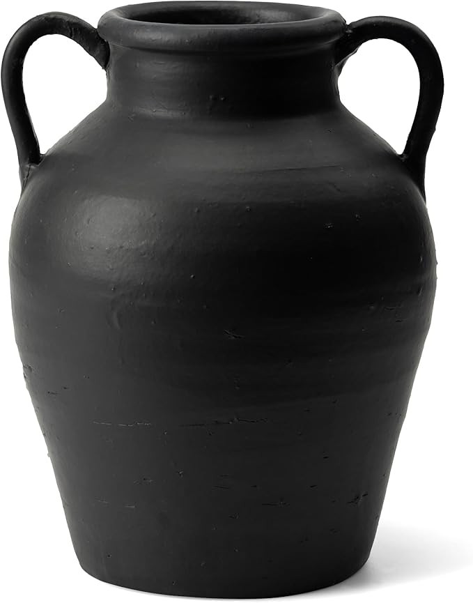 Wild Works Bailey Handmade Black Vase with 2 Ear Design - 9.6'' Tall Terracotta Vase, Vintage Rus... | Amazon (US)