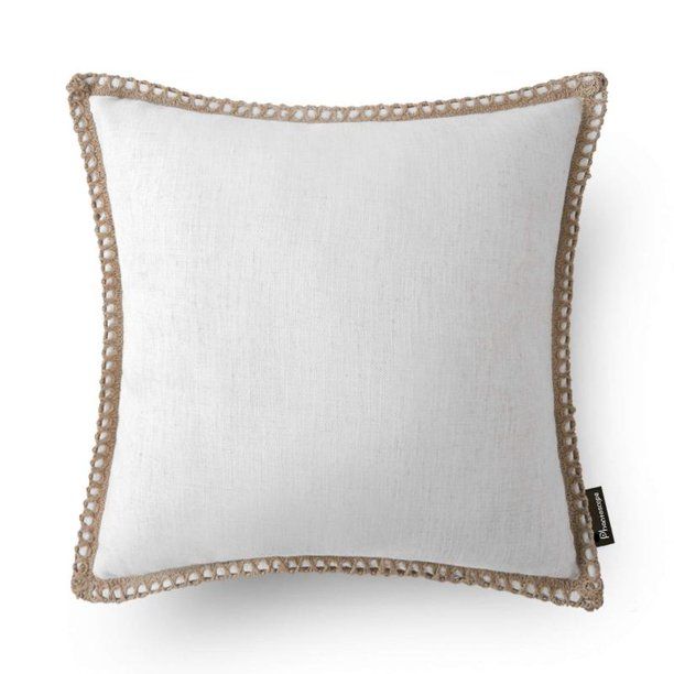 Phantoscope Linen Trimmed Farmhouse Series Decorative Throw Pillow, 18" x 18", Off White, 1 Pack ... | Walmart (US)