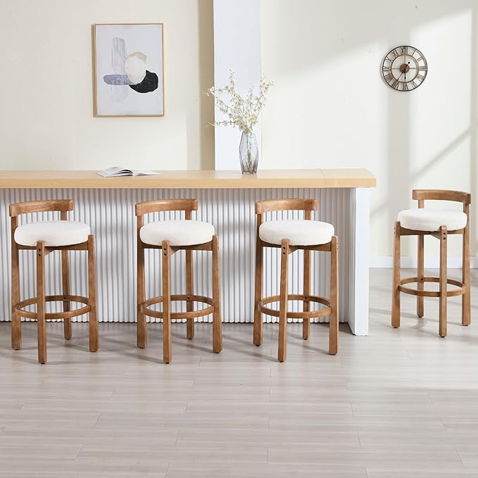 Mid-Century Bar Stools Set of 4, 30.25 Inch Linen Counter Height Upholstered Barstools Bar Chairs... | Amazon (US)