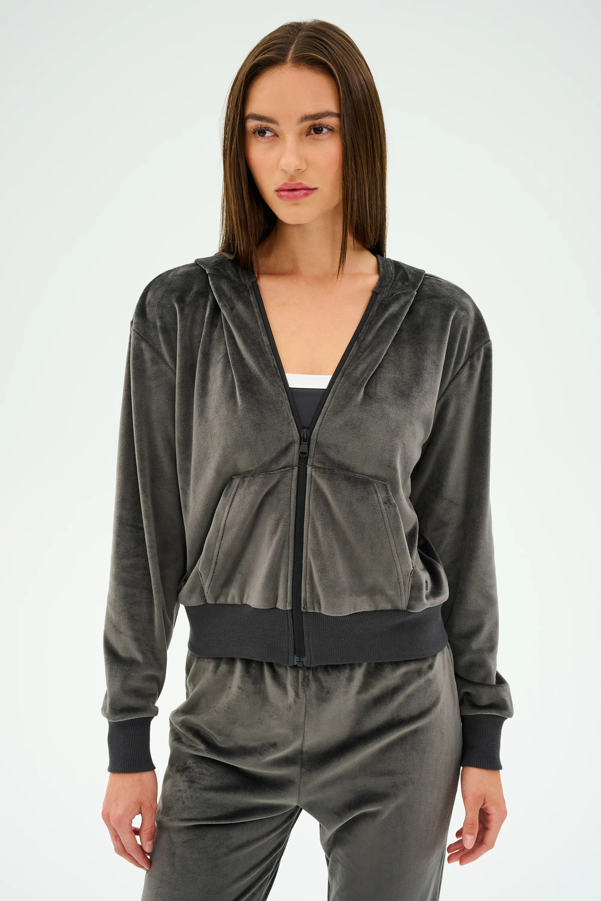 Rhys Velour Zip Up Hoodie - Graphite | Splits59.com