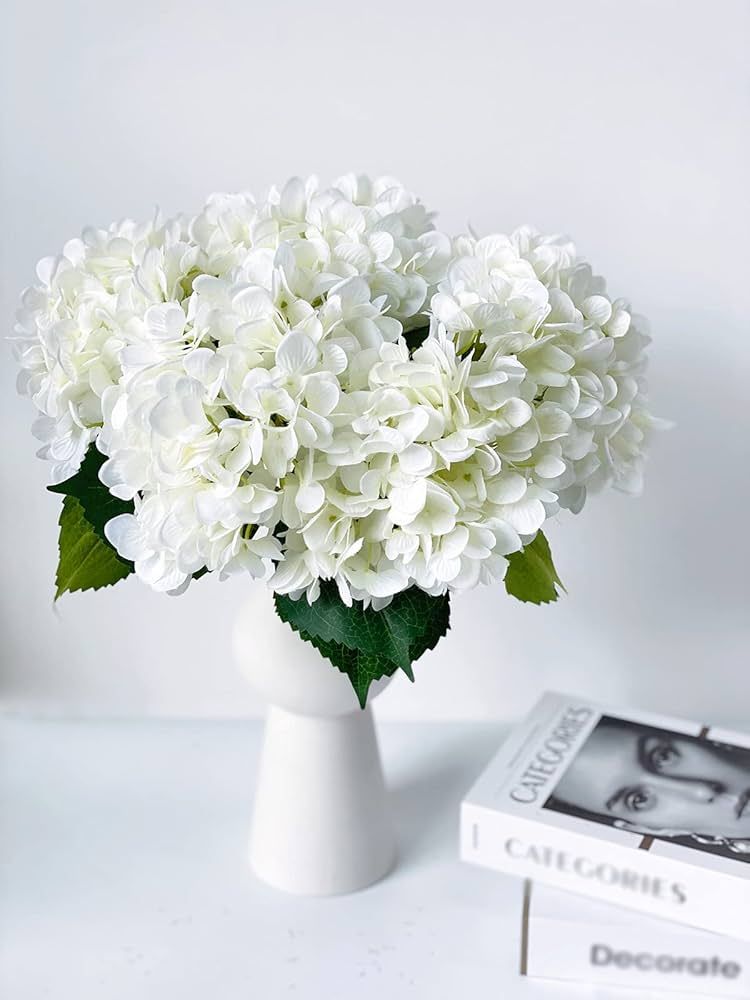 Amazon.com: YalzoneMet White 5 Pcs White Artificial Hydrangea Silk Flowers Natural Faux 18‘’ ... | Amazon (US)