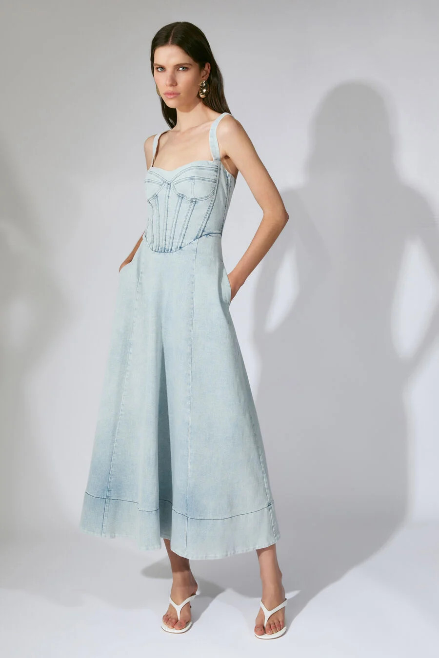 lilah denim midi dress in light denim | Bardot (US)