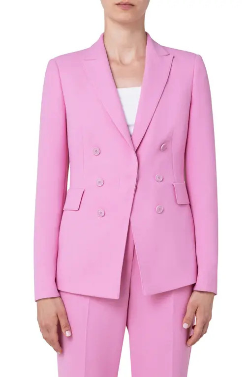 Akris punto One-Button Double Breasted Pebble Crepe Blazer in Pink at Nordstrom, Size 12 | Nordstrom