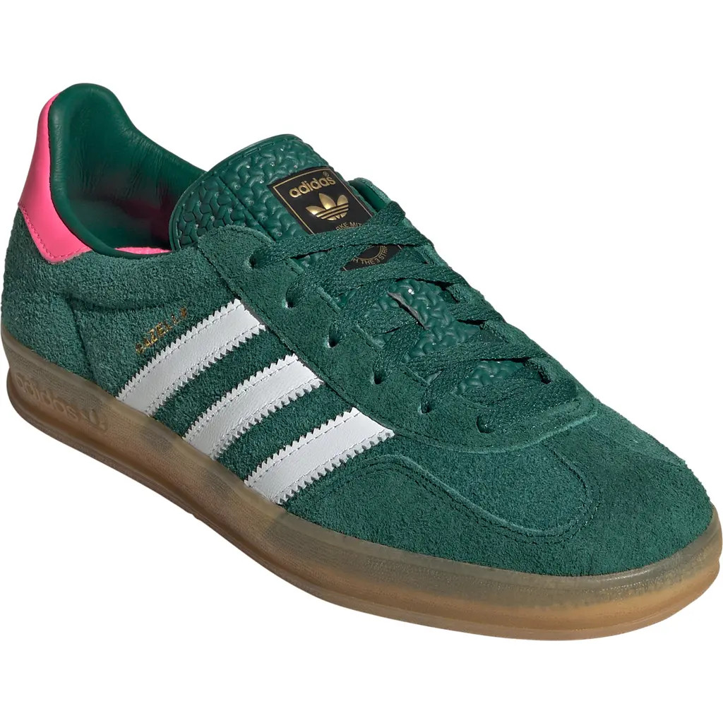 adidas Gazelle Indoor Sneaker in Green/White/Lucid Pink at Nordstrom, Size 11.5 | Nordstrom