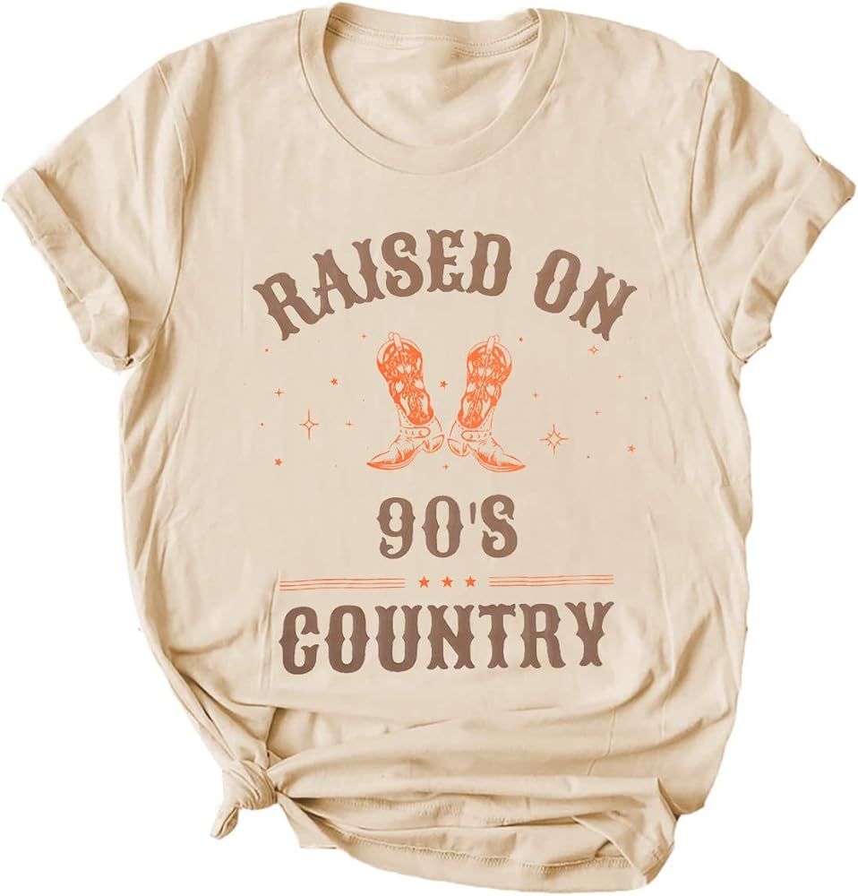 ASTANFY Raised on 90s Country Shirt Womens Vintage Cowgirl T-Shirt Concert Outfits Casual Country... | Amazon (US)