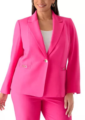 Kasper Women's Plus Size One Button Blazer with Hardware Detail, Pink, 20 W | Belk