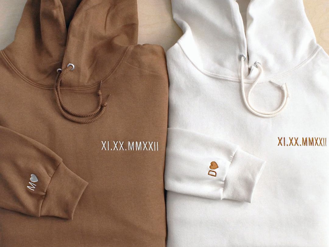Custom Embroidered Roman Numeral Hoodie Couples Gift - Etsy | Etsy (US)