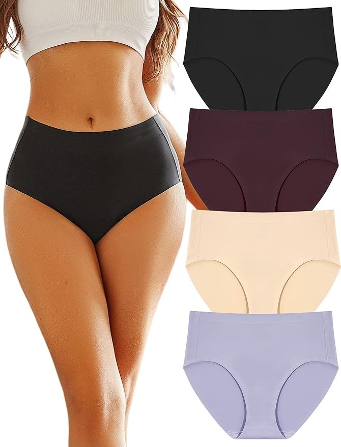 FINETOO Women's High Waisted Seamless Underwear Full Coverage Brief Ladies No Show Panties Sexy L... | Amazon (US)