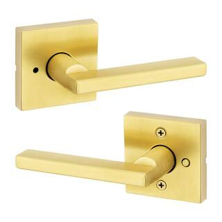 Halifax Square Satin Brass Privacy Bed Bath Door Handle Handle | The Home Depot