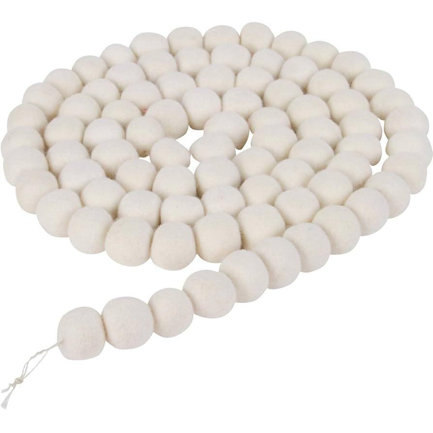 7 Foot White Wool Felt Ball Pom Pom Garland - Vintage Christmas Tree Decor Holiday Party Banner D... | Amazon (US)