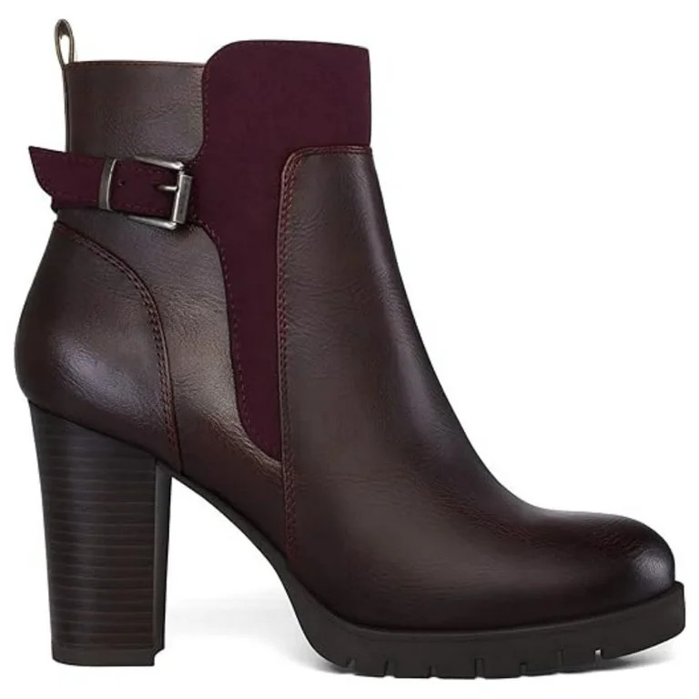 Pennysue Women's Chunky Heel Booties Burgundy Zipper Ankle Booties Size 6 | Walmart (US)