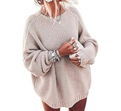 Ugerlov Women's Oversized Sweaters Batwing Sleeve Mock Neck Jumper Tops Chunky Knit Pullover Swea... | Amazon (US)
