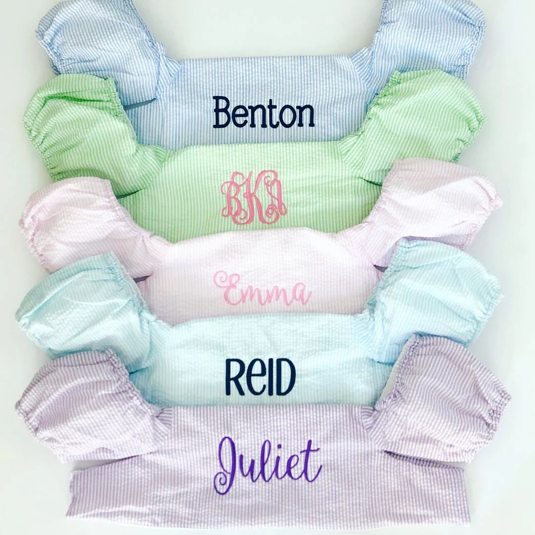 Seersucker Puddle Jumper Cover w Monogram (preorder) | Lovely Little Things Boutique