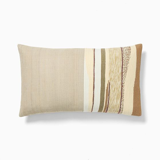 Mixed Woven Landscape Pillow Cover, 12x21, Sand + Feather Down Insert | West Elm (US)