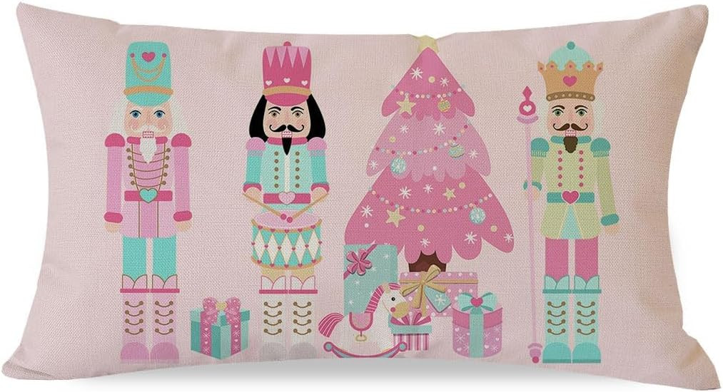 PANDICORN Pink Christmas Pillow Cover 12x20 Inch Nutcracker Christmas Tree Decor Outdoor Xmas Par... | Amazon (US)