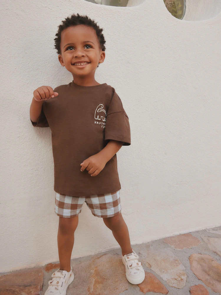 Chocolate Brown Dinosaur Club Oversized Short Sleeve Back Print T-Shirt (3mths-7yrs) | Next EU