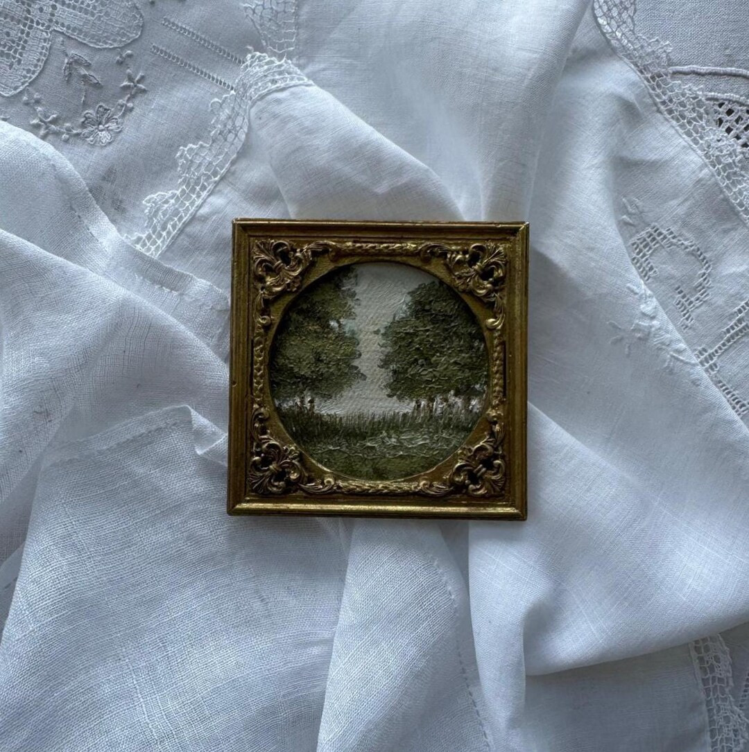 Original oil painting, miniature art, small original painting in a vintage frame,  handmade  fram... | Etsy (US)