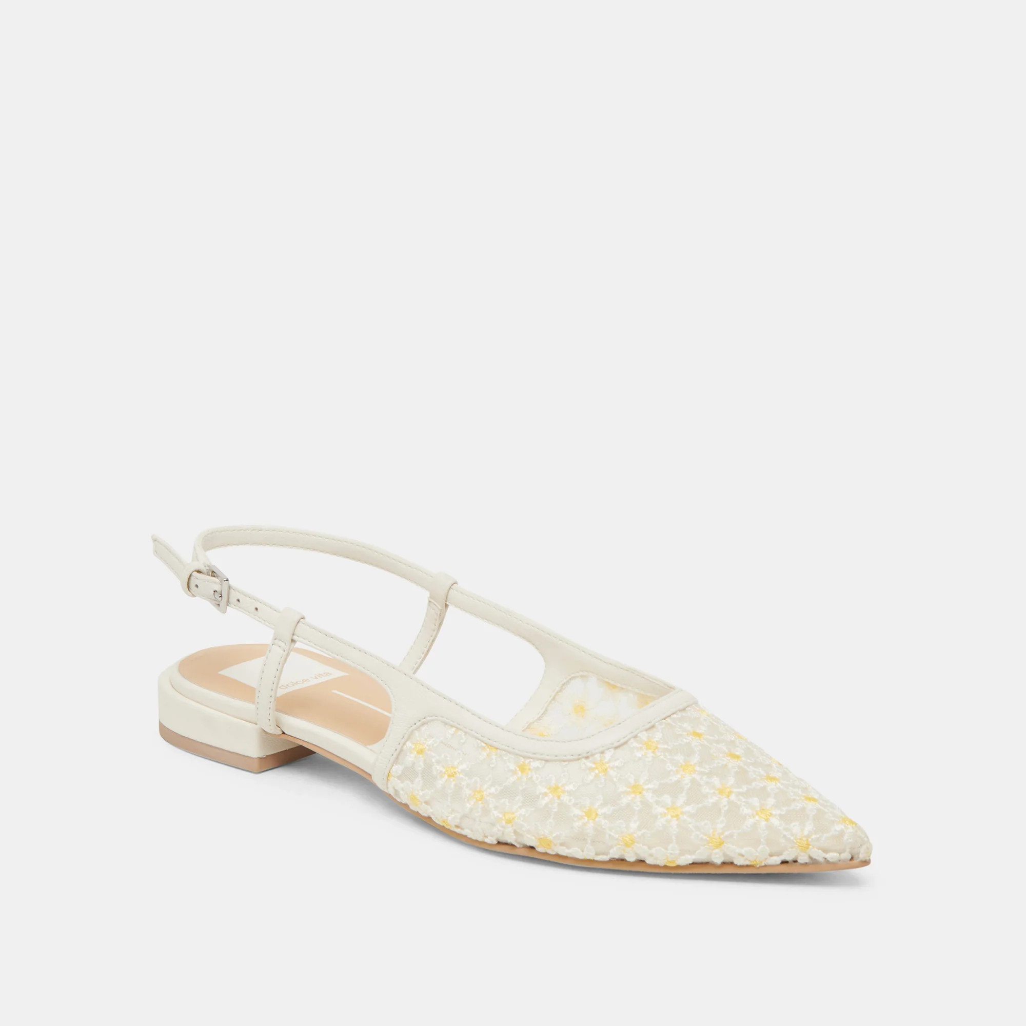 PAMIE FLORAL FLATS WHITE YELLOW FLORAL MESH | DolceVita.com