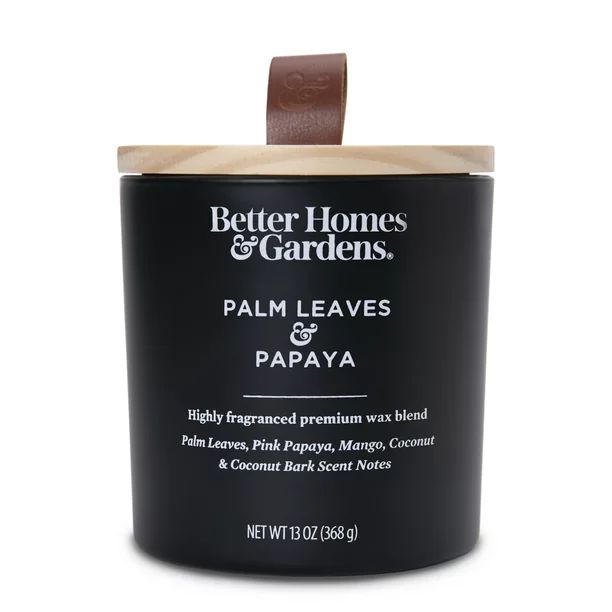 Better Homes & Gardens 13oz Palm Leaves & Papaya Scented Wooden Wick Candle - Walmart.com | Walmart (US)