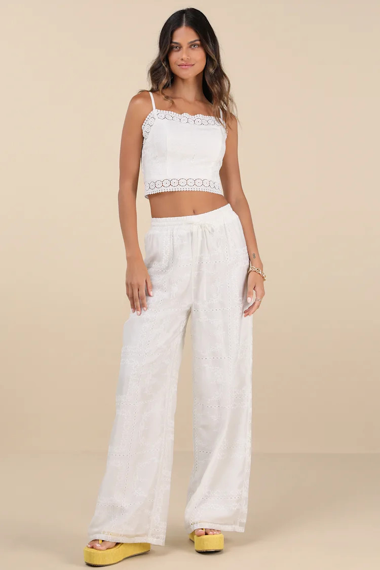 Anthoula White Eyelet Embroidered Drawstring Pants | Lulus
