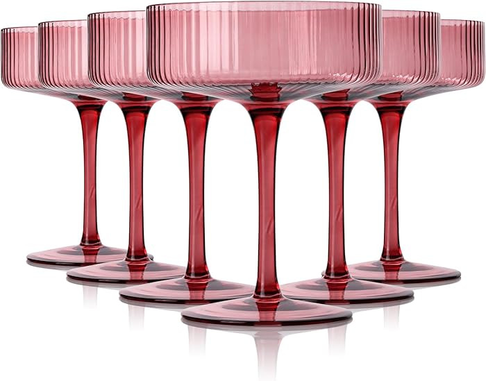 Juego de 6 vasos de martini estilo vintage Art Deco de 9 onzas color rojo rosa | Juego de copas d... | Amazon (US)