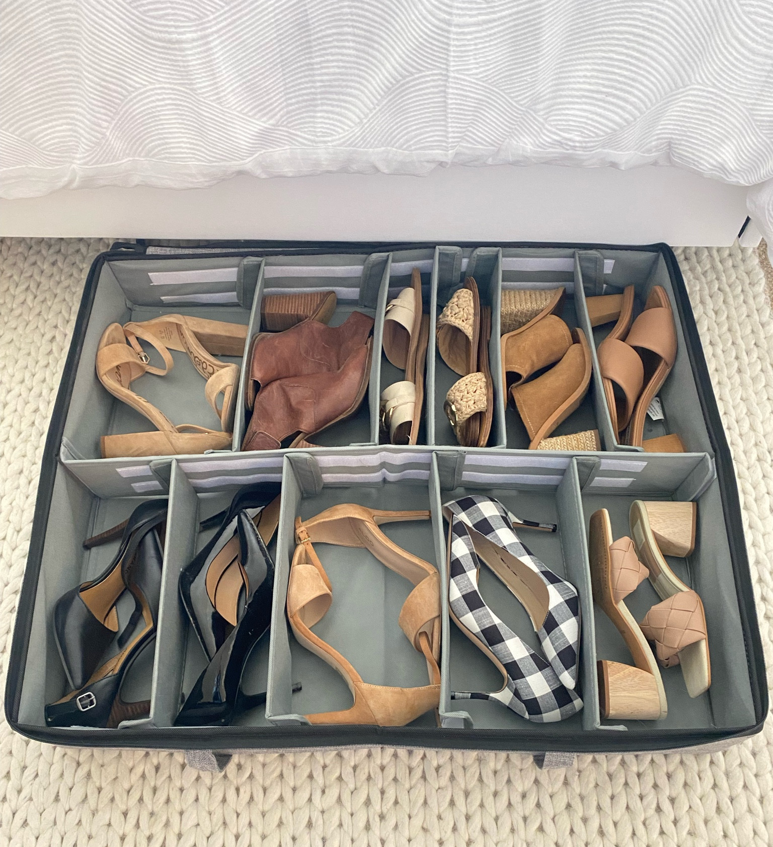 Transition into fall calls for storing the summer sandals and breaking out the boots. This shoe organizer comes with velcro dividers to adjust the size to fit your shoes. Perfect under the bed storage! 

#LTKshoecrush #LTKunder50 #LTKhome
