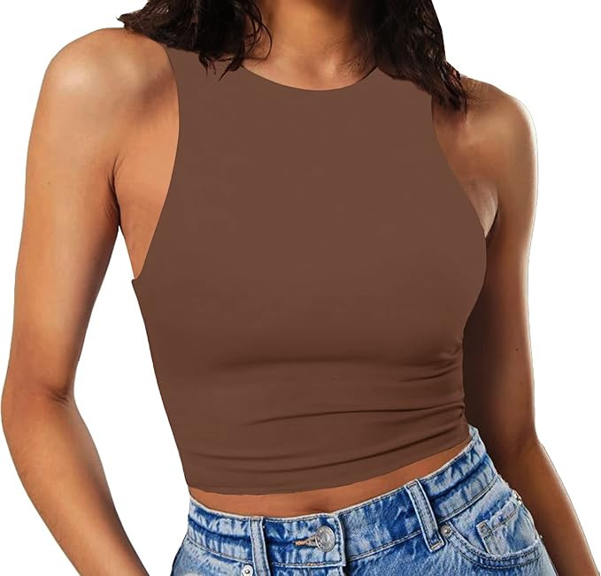 Artfish Women's Sleeveless Cropped Shirts High Neck Stretchy Fitted Basic Crop Tank Top | Amazon (US)