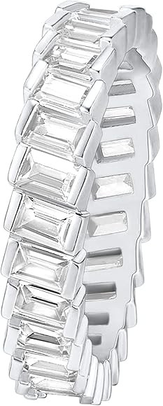 14K Gold Plated Cubic Zirconia Baguette Cut Eternity Bands for Women | Amazon (US)