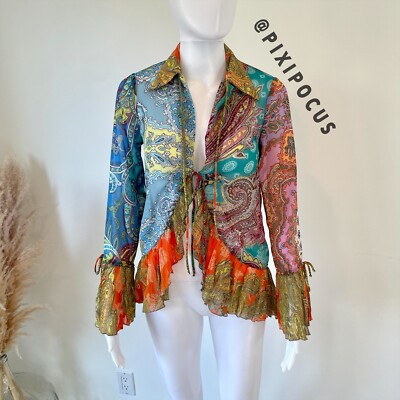 ZARA NEW PATCHWORK PRINT TIED SHIRT / BLOUSE W/ RUFFLES MULTICOLOR XS,S,M | eBay US