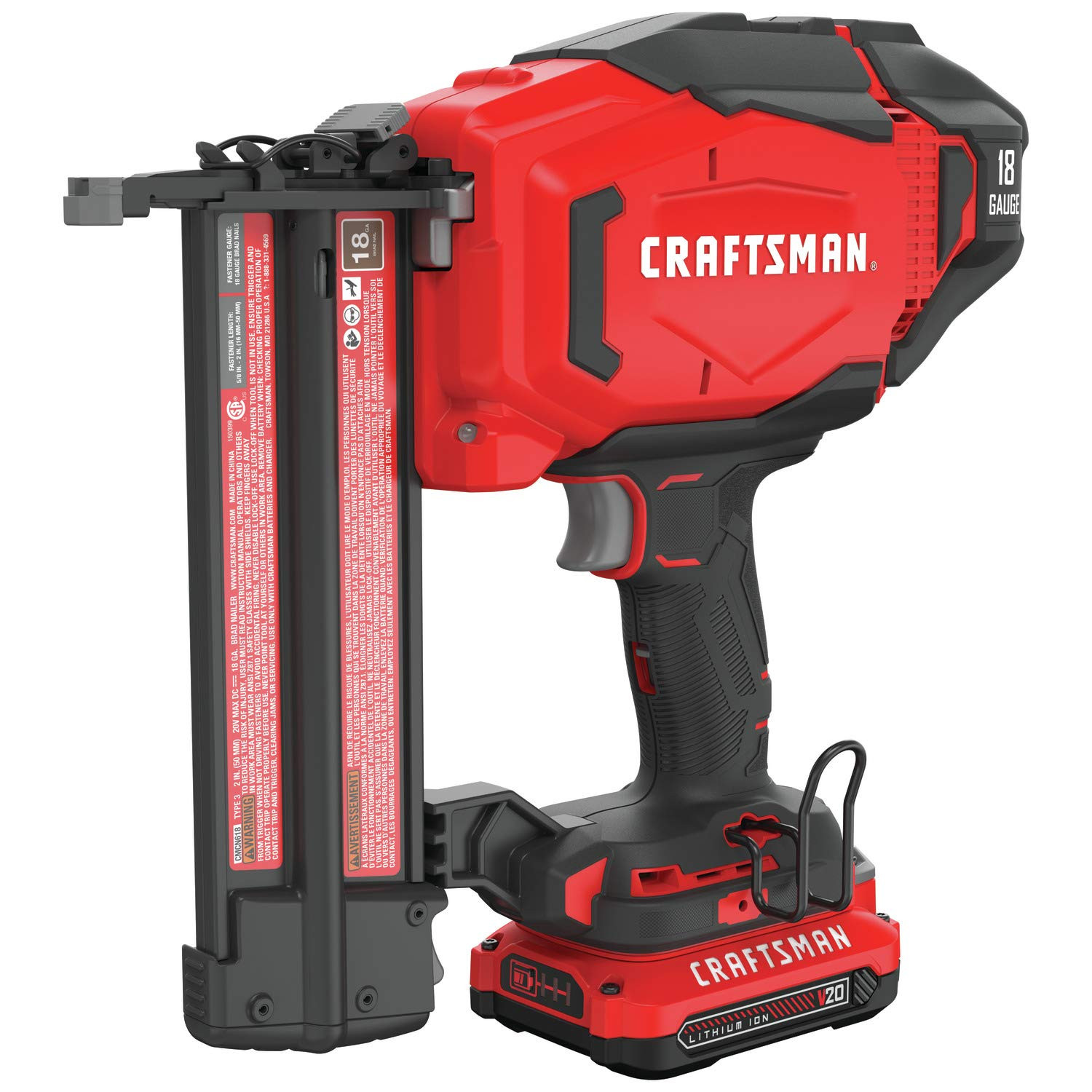 CRAFTSMAN V20 Brad Nailer, Cordless, Drives 18GA Finish Nails, Tool-Free Jam and Stall Settings, ... | Amazon (US)