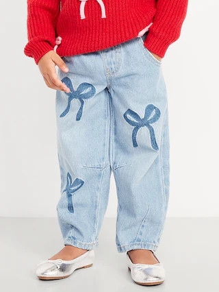 Pull-On Baggy Bow Barrel-Leg Jeans for Toddler Girls | Old Navy (US)