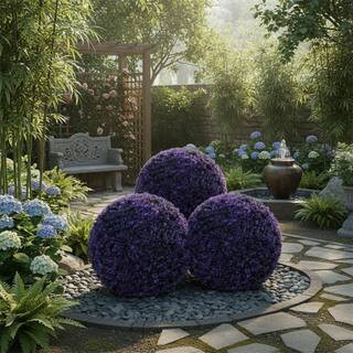 Artificial Plant Boxwood Topiary Ball (Set of 2), 15 in. Faux Lavender Decorative Balls, Indoor Outdoor Topiary Spheres | The Home Depot
