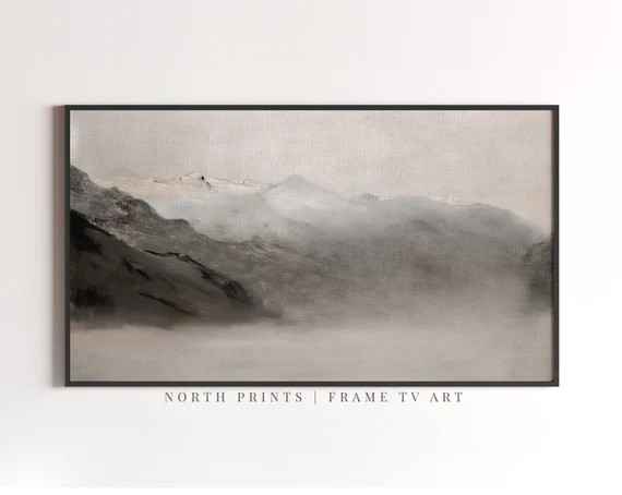 Vintage Frame TV Art  Muted Winter Mountain Painting  | Etsy | Etsy (US)