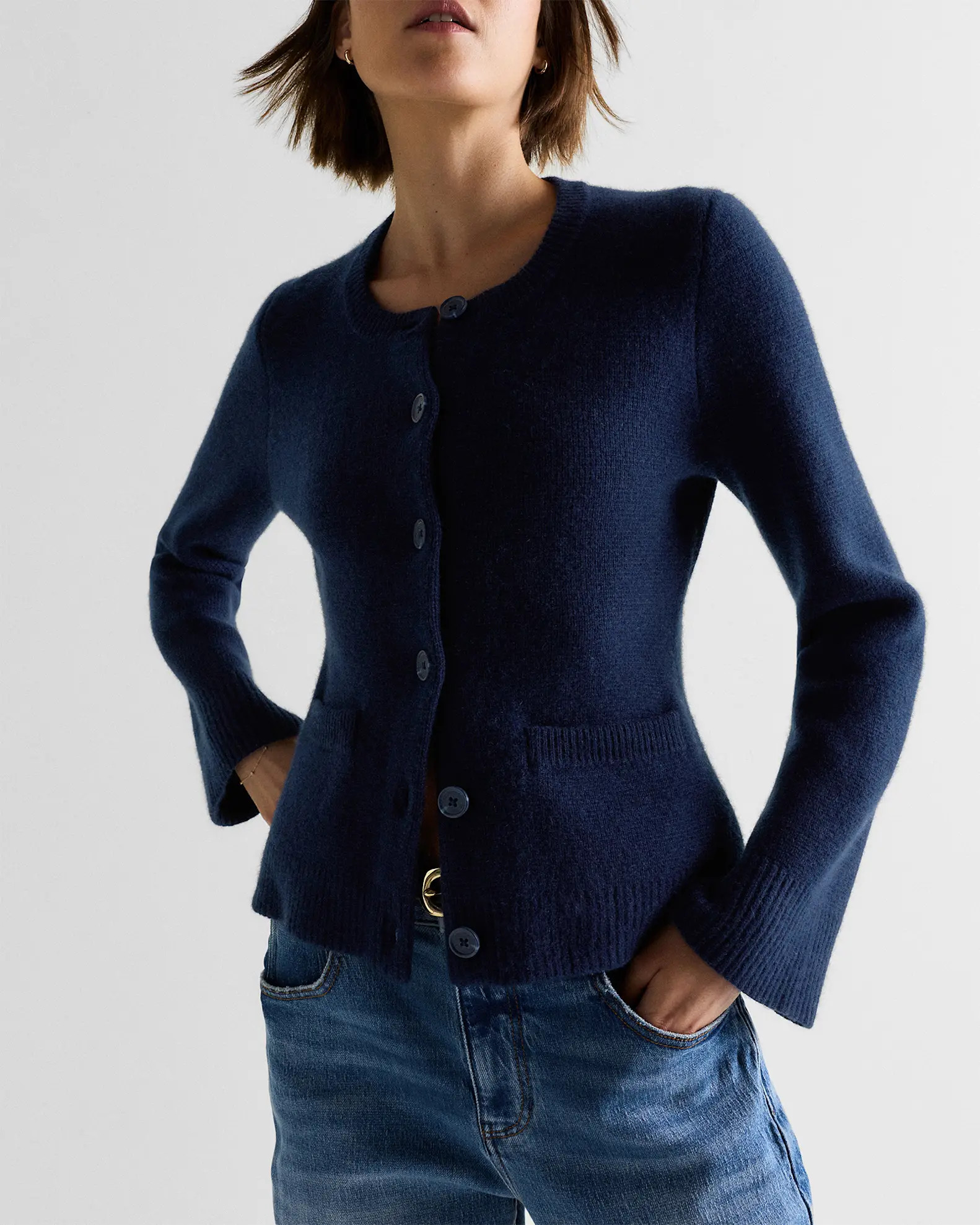Mongolian Cashmere Structured Cardigan in True Navy | Quince