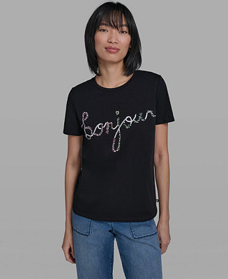 KARL LAGERFELD PARIS Women's Crew Neck Sunglasses T-Shirt - Macy's | Macy's