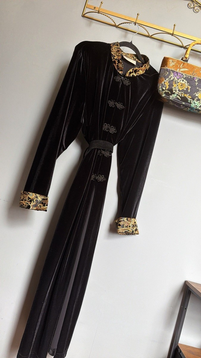 Vintage Black Velvet Kimono Duster Frog Closure Tapestry Trim | L-XXL | eBay US